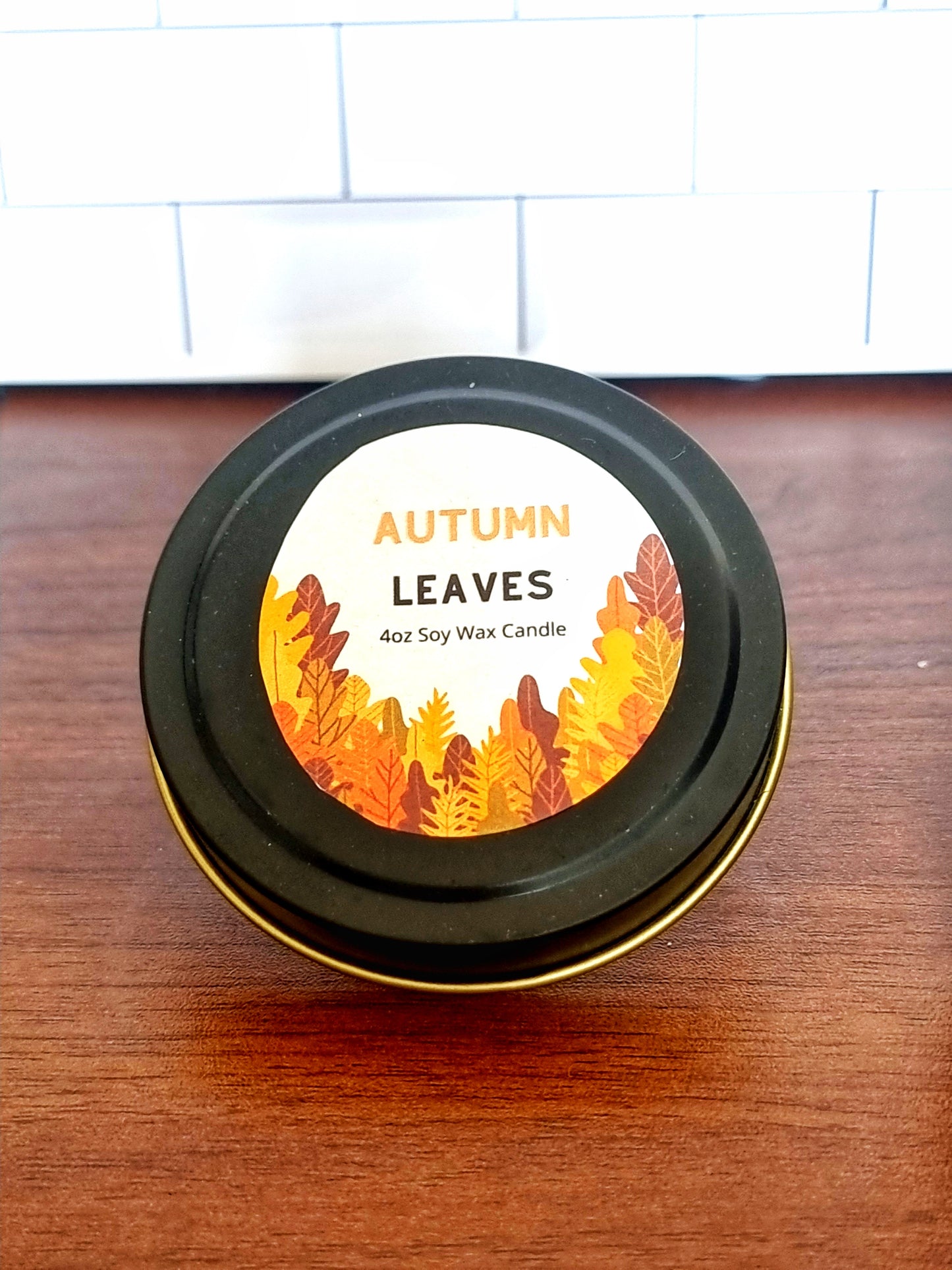 Autumn Leaves Scented Matte Black Candle Tin