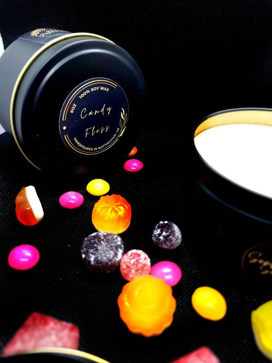 Candy Floss Scented Matte Black Candle Tin